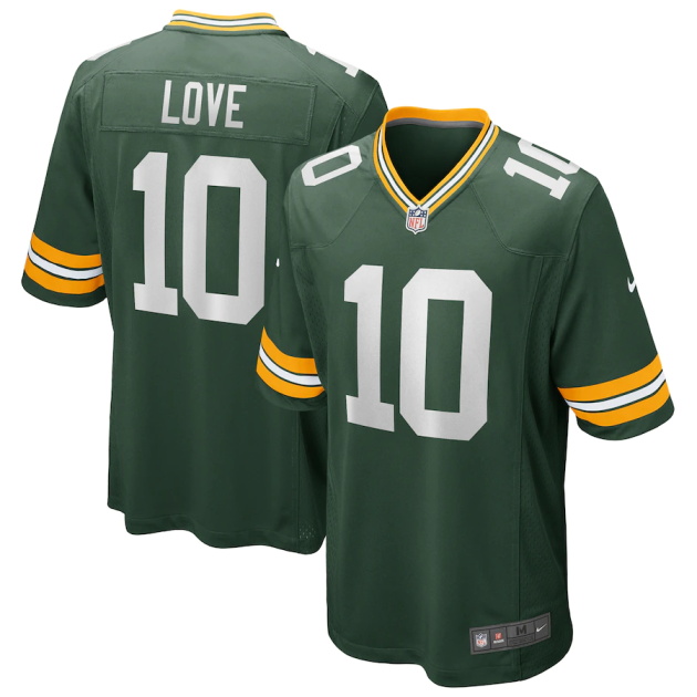 mens nike jordan love green green bay packers game jersey